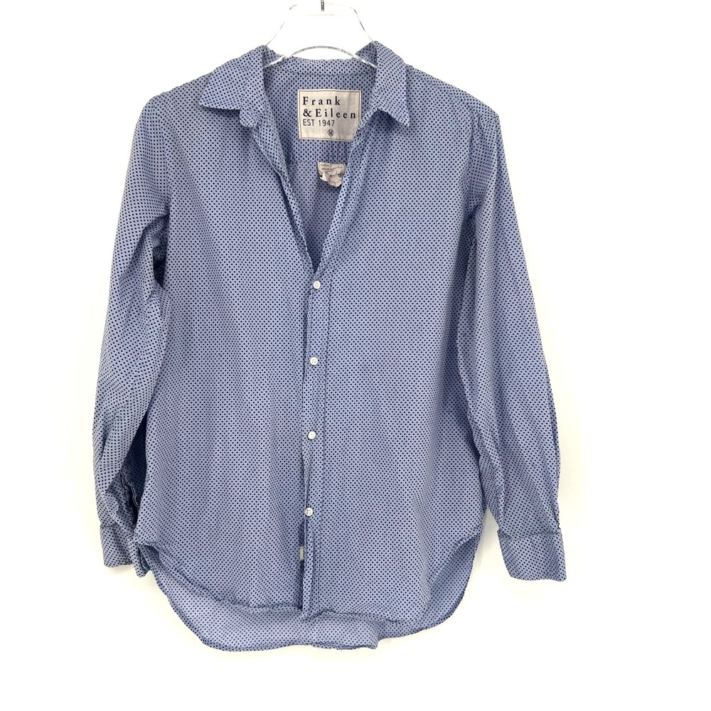 Frank & Eileen Frank Shirt Womens M Blue Polka Dot Preppy Classic Simple Basic